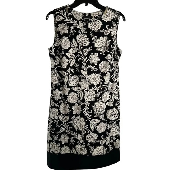 ALYX NWT Black & White Floral Zip Shoulder Sleeveless Sheath Dress Sz 6‎ - Picture 1 of 9
